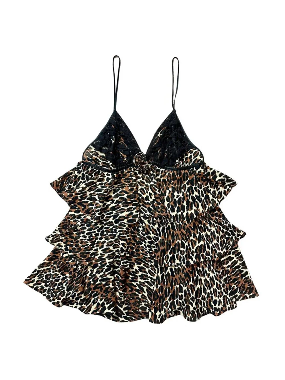 🎀 Vintage Betsey Johnson Y2K Leopard Print Lace Tiered Babydoll Dress - Picture 4 of 6